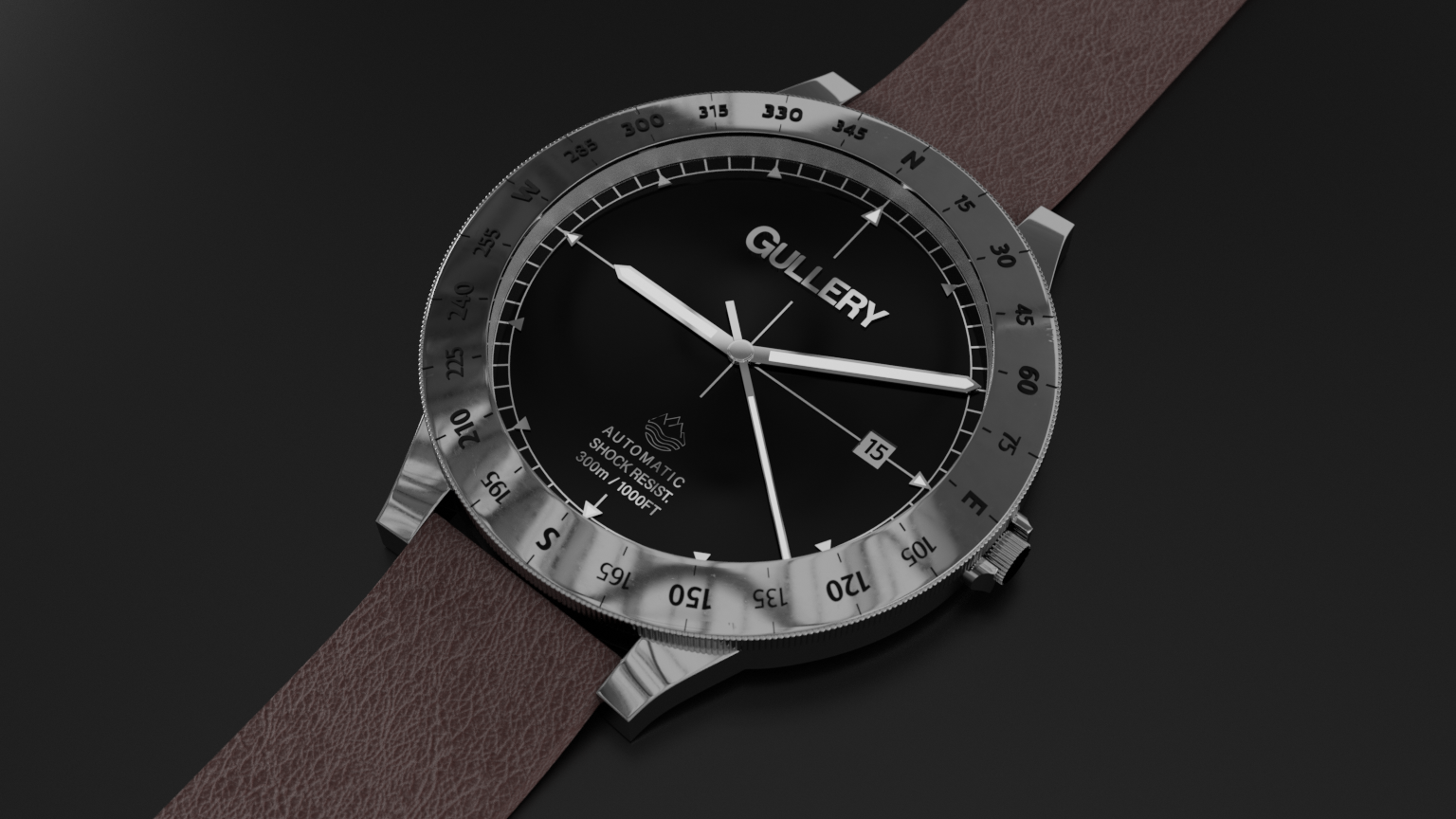 Gullery's Watch - Brushed Steel, Black Face